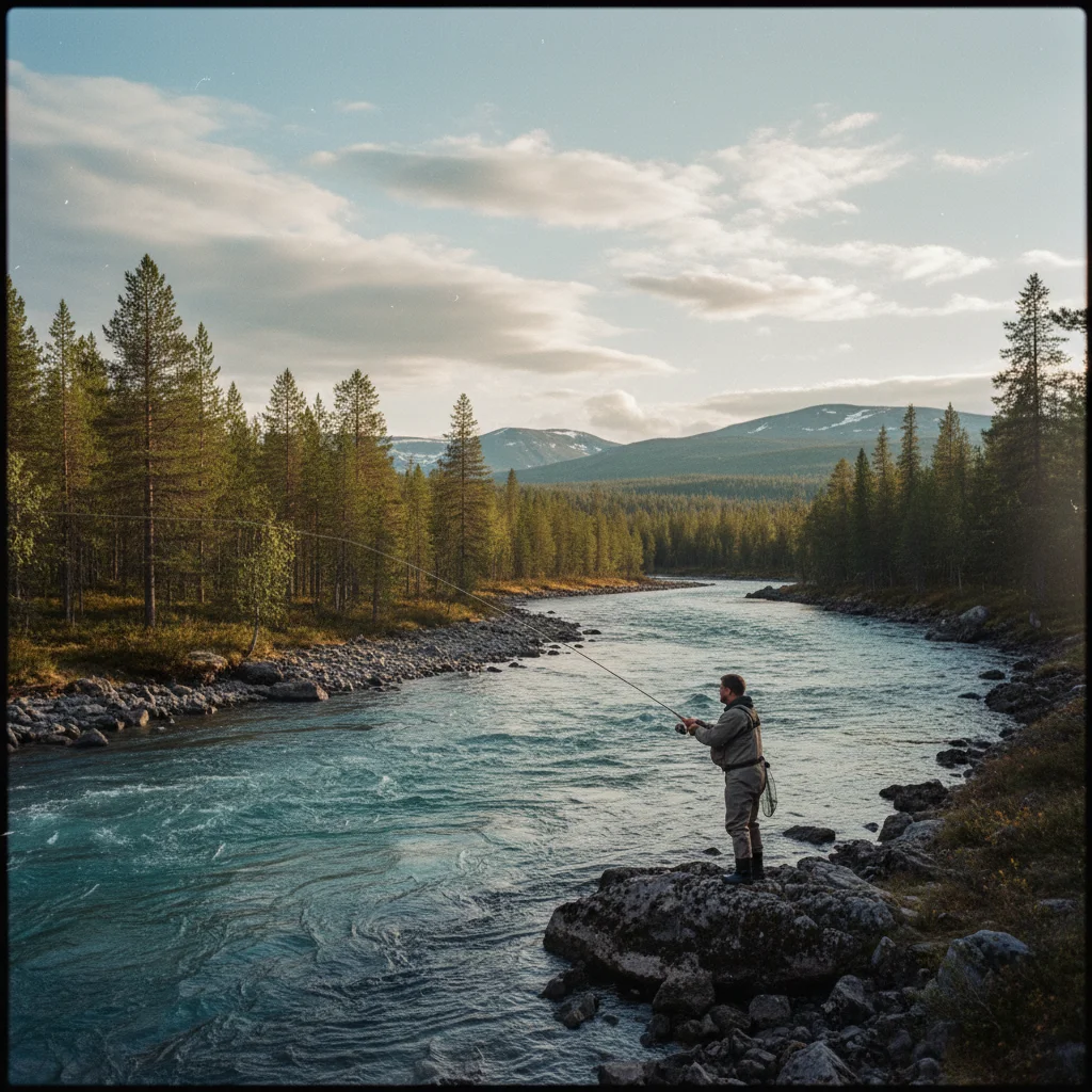 Norwegischer Lachsfluss in wunderschöner Berglandschaft