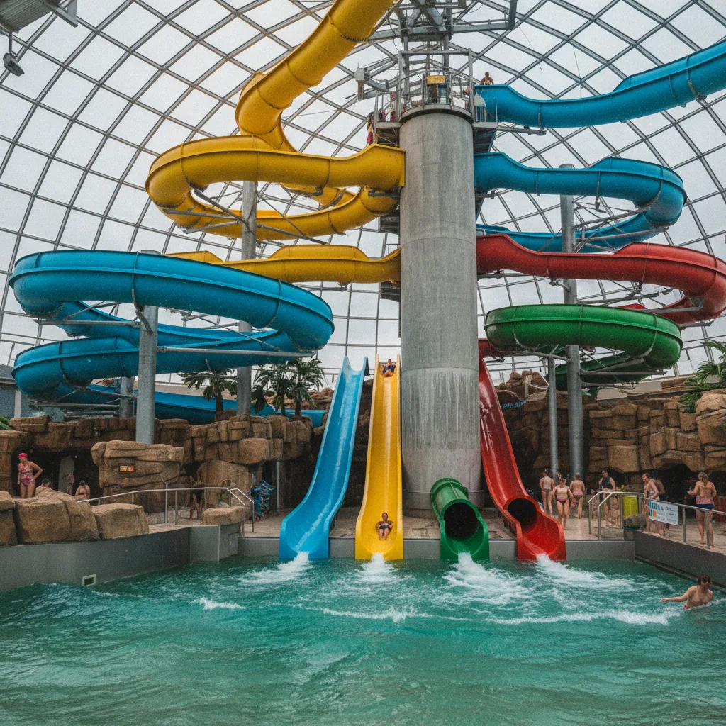Bunte Wasserrutschen im Aquadome von Lalandia