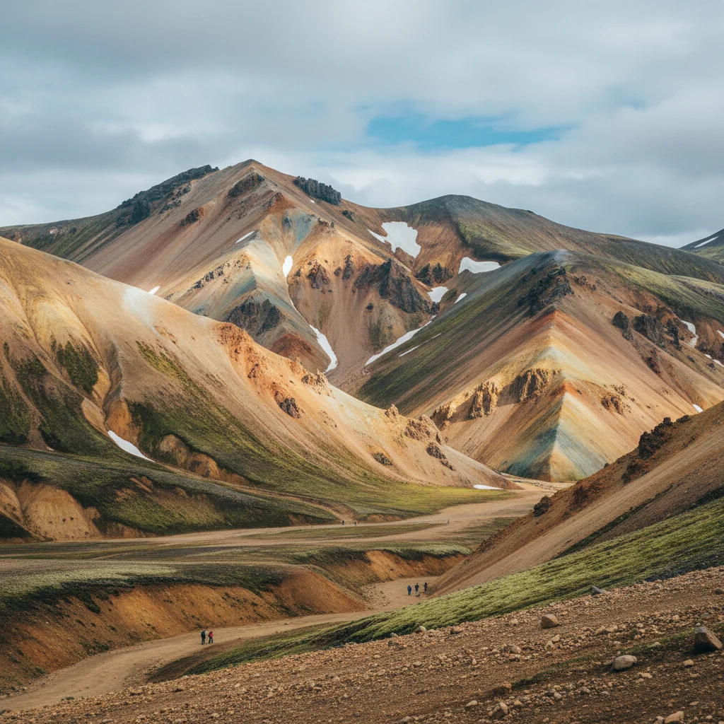 Die bunten Rhyolithberge von Landmannalaugar im isländischen Hochland