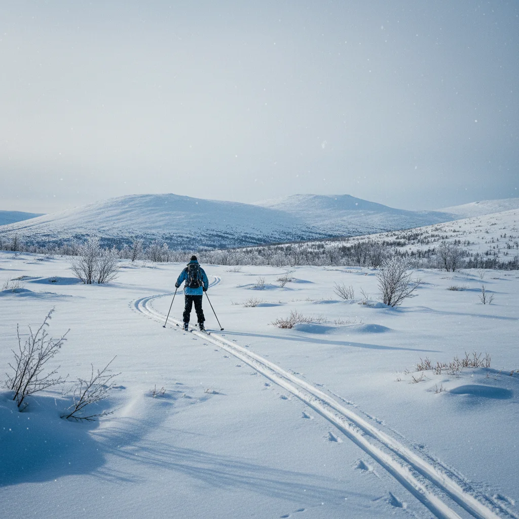 Langläufer auf einer Fjällloipe oberhalb der Baumgrenze bei Sälen in Dalarna