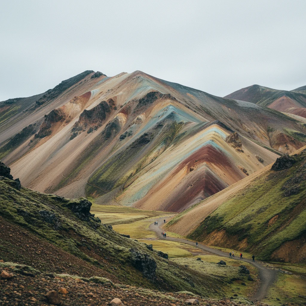 Bunte Rhyolithberge entlang des Laugavegur Treks in Island