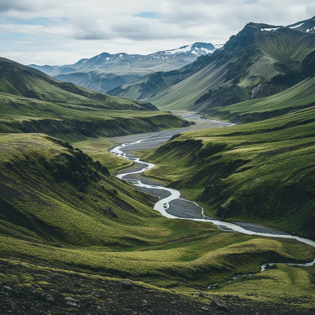 Blick auf das grüne Þórsmörk Tal am Ende des Laugavegur Treks