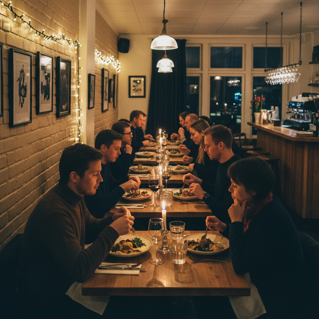 Ein gemütliches Restaurant in Reykjavík mit Gästen beim Abendessen