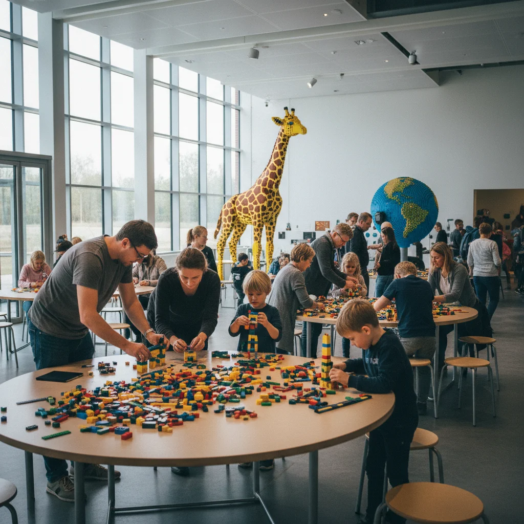 Besucher bauen mit LEGO-Steinen im LEGO House