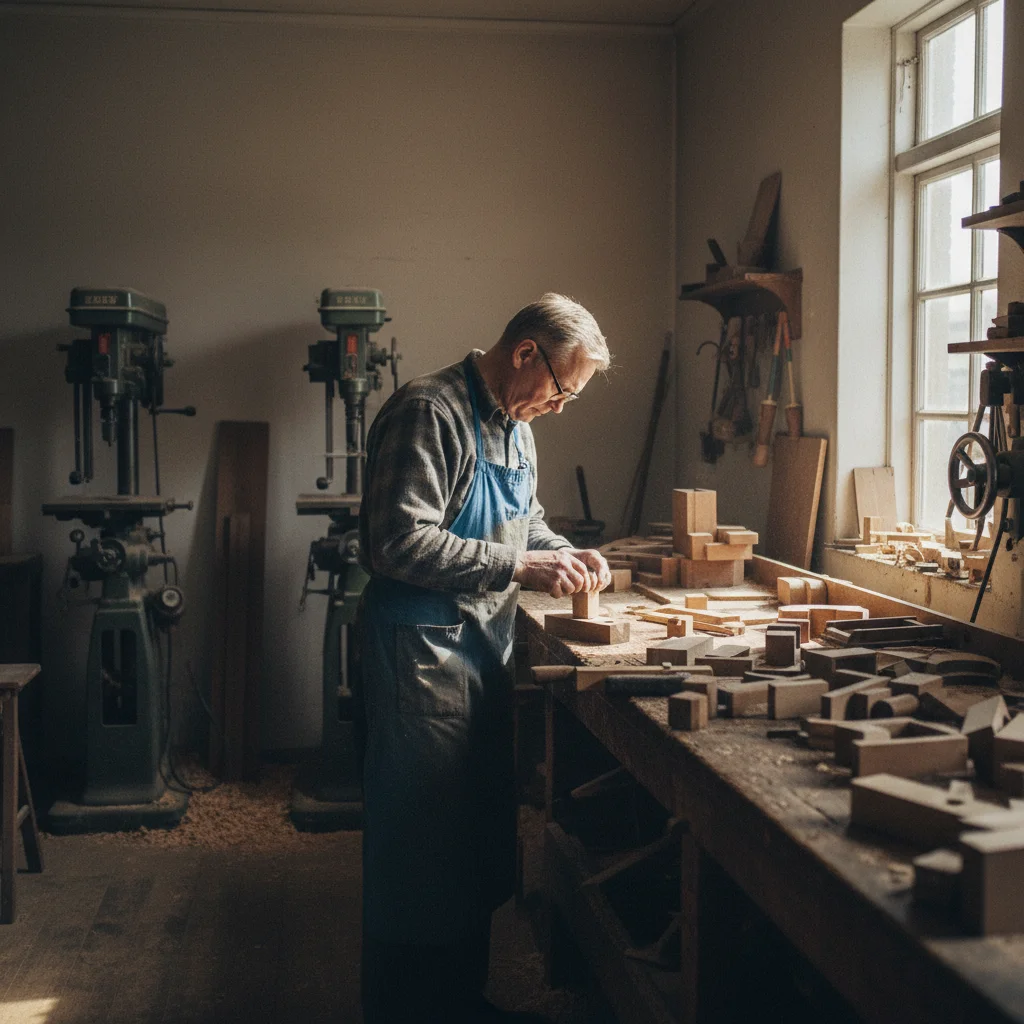 Ole Kirk Christiansen in seiner Tischlerwerkstatt in Billund