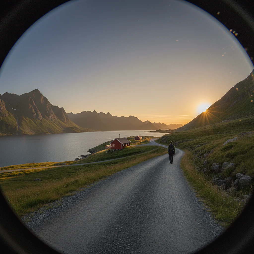 Mitternachtssonne über den Lofoten bei Leknes