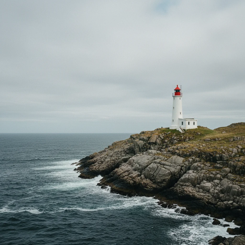 Norwegischer Leuchtturm auf einer felsigen Küstenklippe