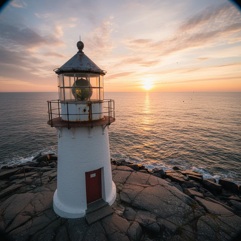 Sonnenaufgang über dem Meer gesehen von einem schwedischen Leuchtturm