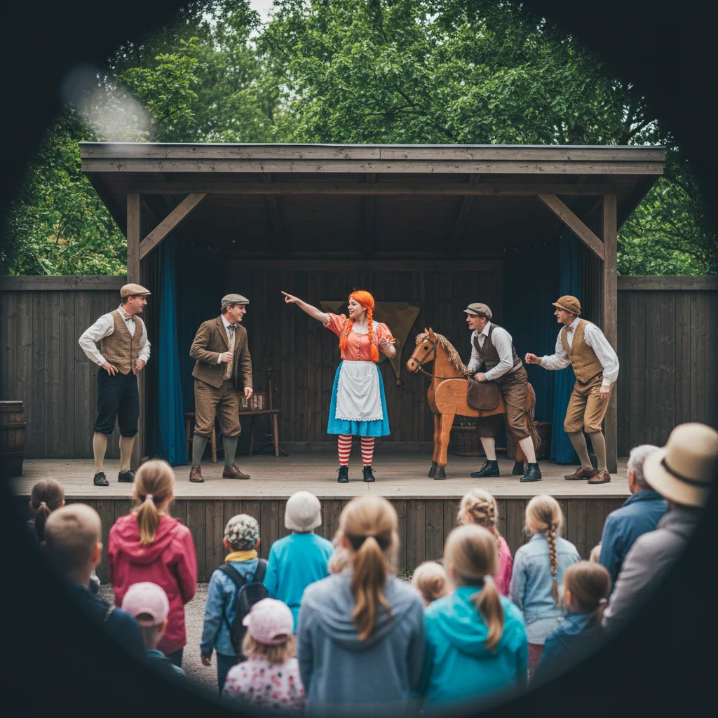 Theateraufführung in Astrid Lindgrens Värld mit Schauspielern in Kostümen