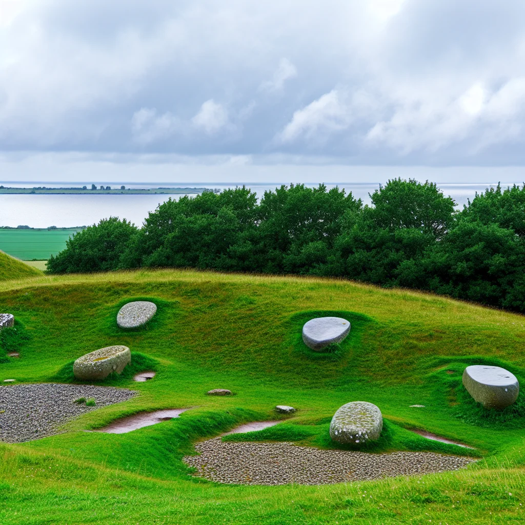 Lindholm Høje Wikingergräber bei Aalborg mit Blick auf den Limfjord
