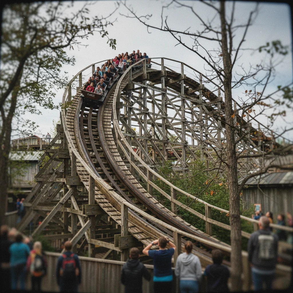 Holzachterbahn Balder im Freizeitpark Liseberg in Göteborg bei Tageslicht