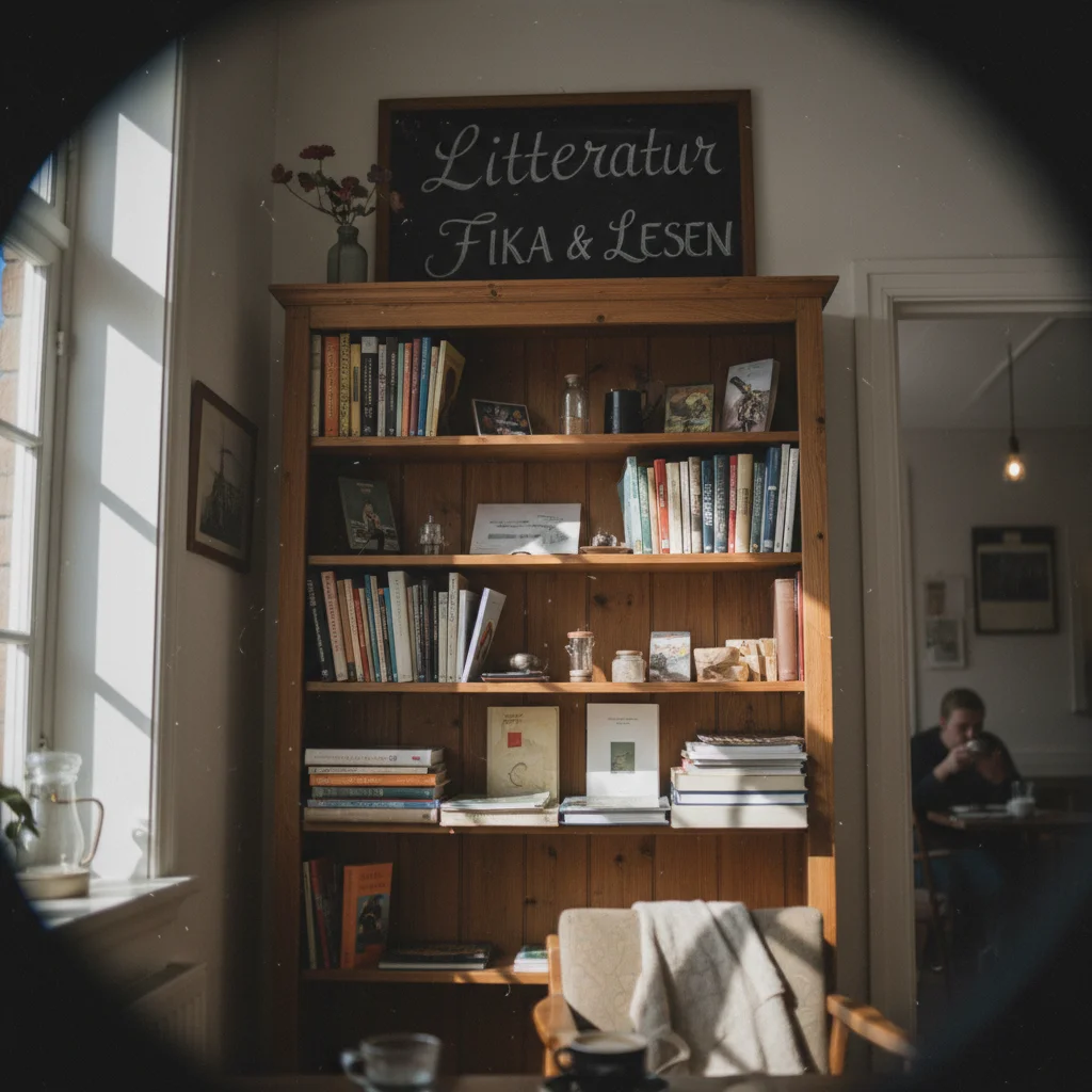 Person liest ein Buch in einer gemütlichen finnischen Umgebung