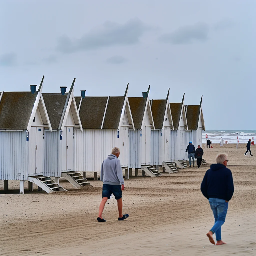 Weiße Badehäuschen am Strand von Løkken in Nordjütland