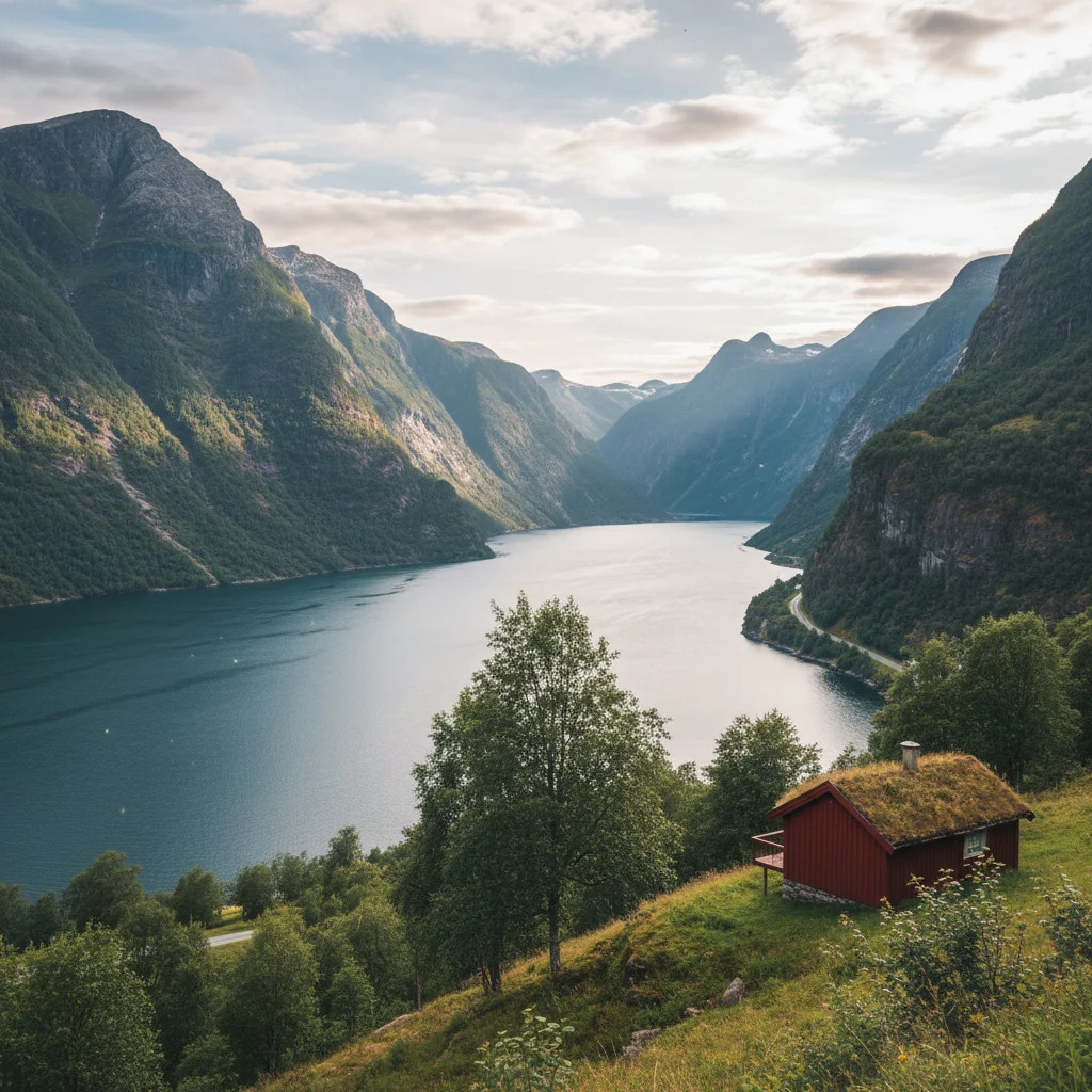 Der Nordfjord bei Loen mit Bergen und klarem Wasser