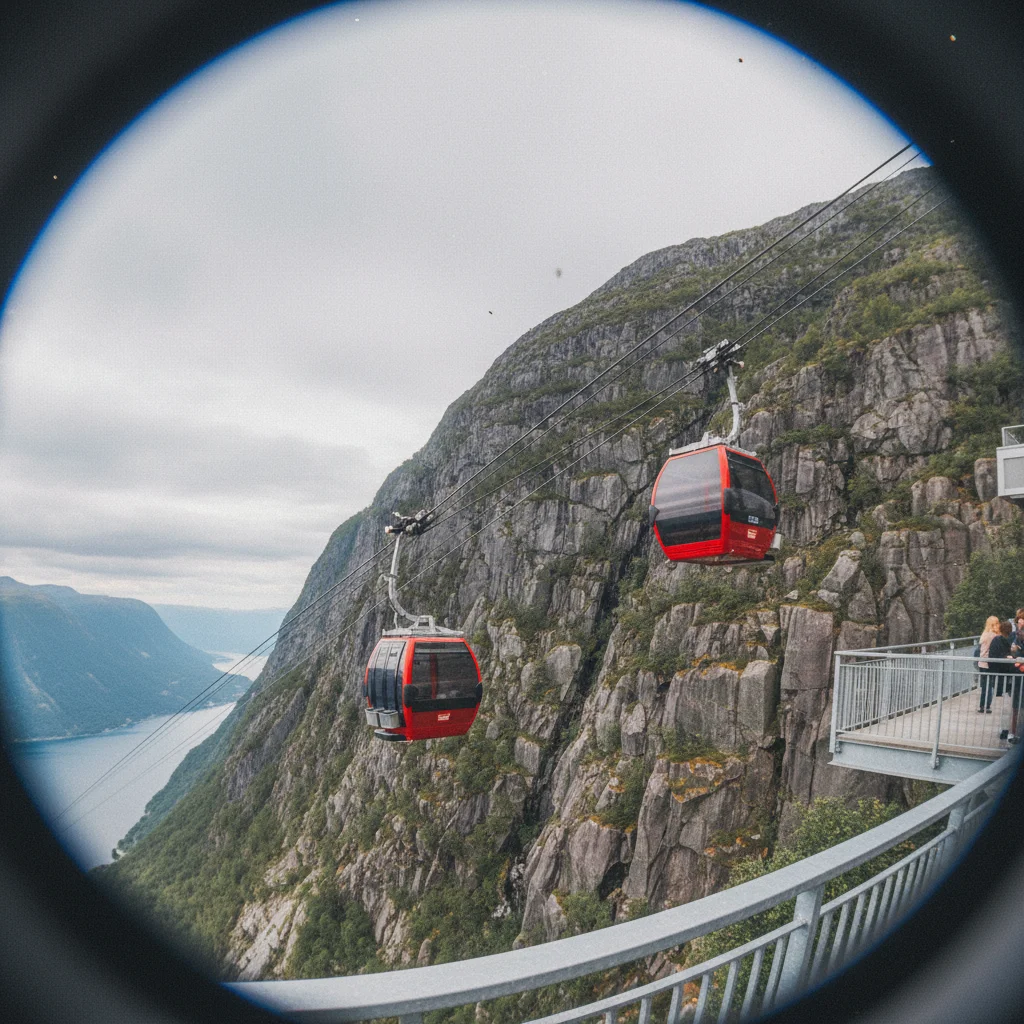 Der Loen Skylift schwebt über dem Nordfjord auf den Berg Hoven