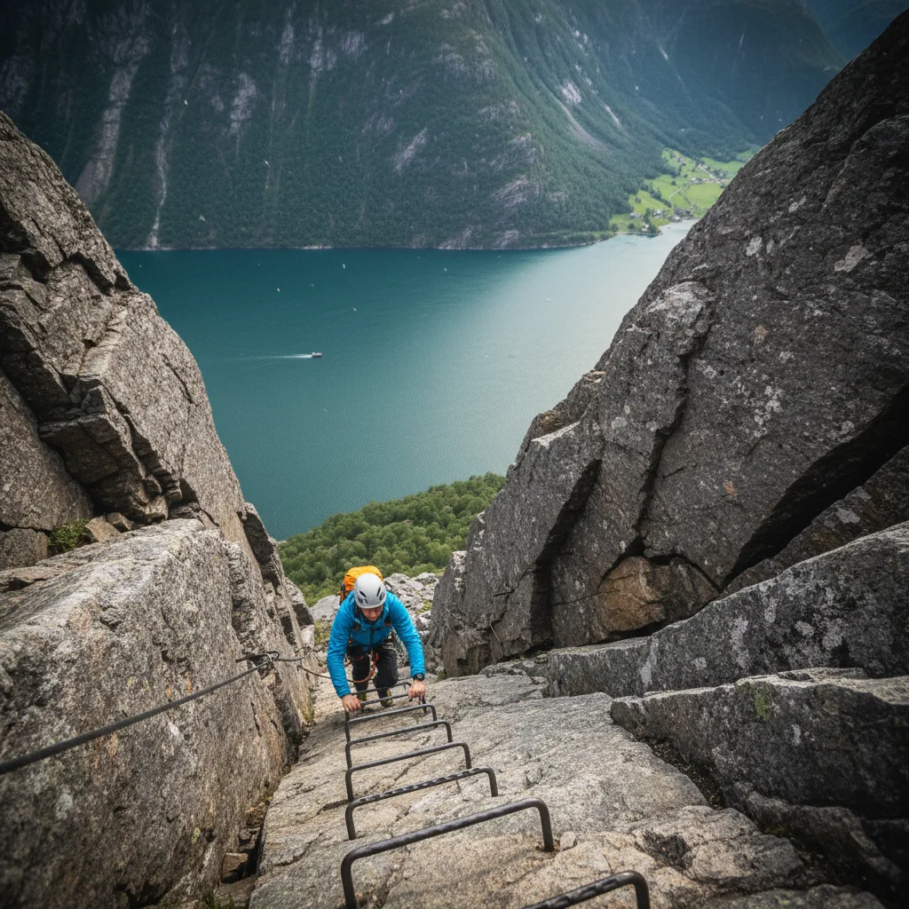 Via Ferrata Klettersteig bei Loen über dem Fjord
