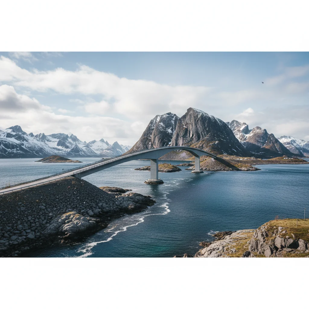 Brücke der E10 zwischen zwei Lofoten-Inseln