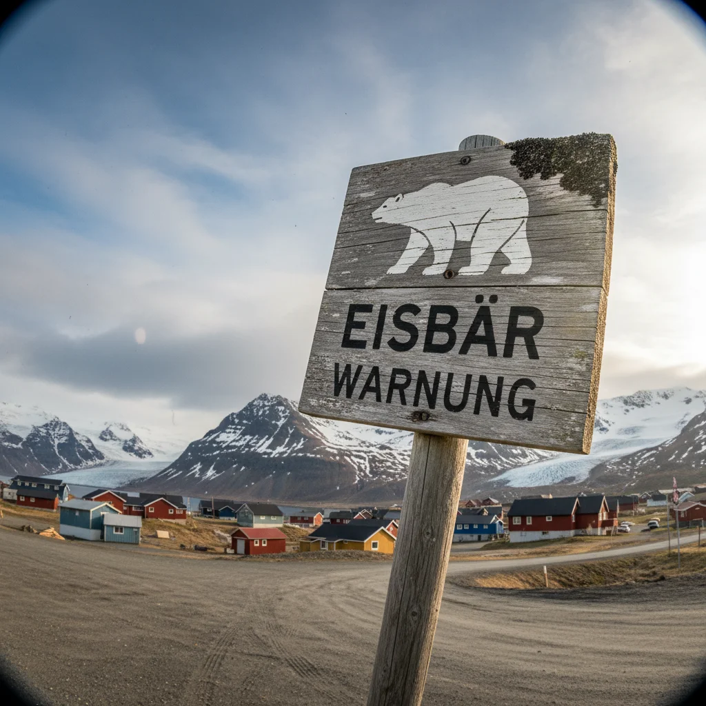 Warnschild für Eisbären am Ortsrand von Longyearbyen