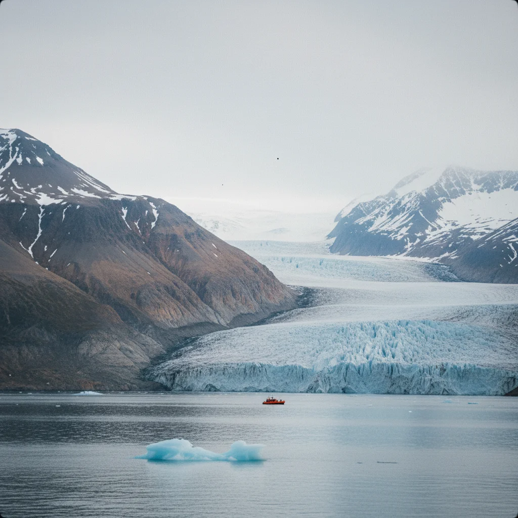 Gletscher in der Nähe von Longyearbyen mit blauem Eis und Bergen