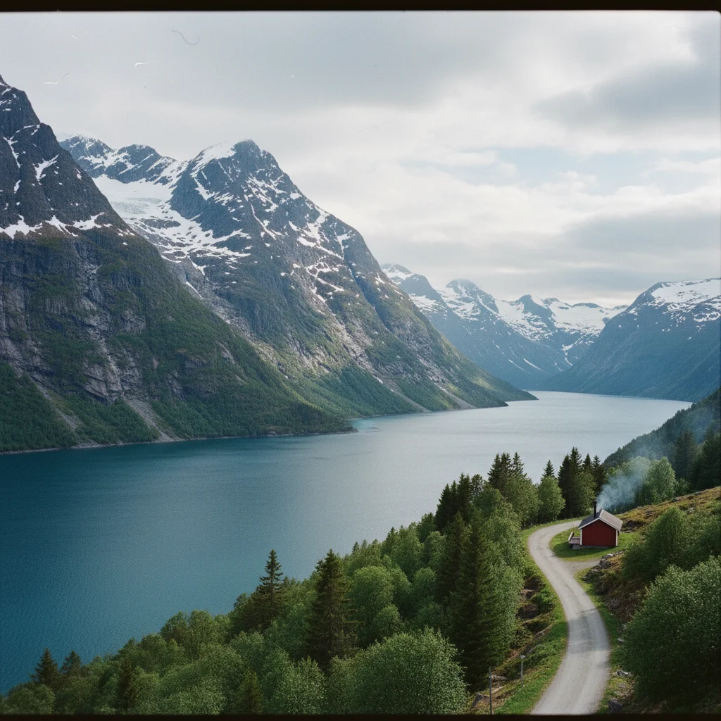Blick über den Lyngenfjord mit schneebedeckten Bergen im Hintergrund
