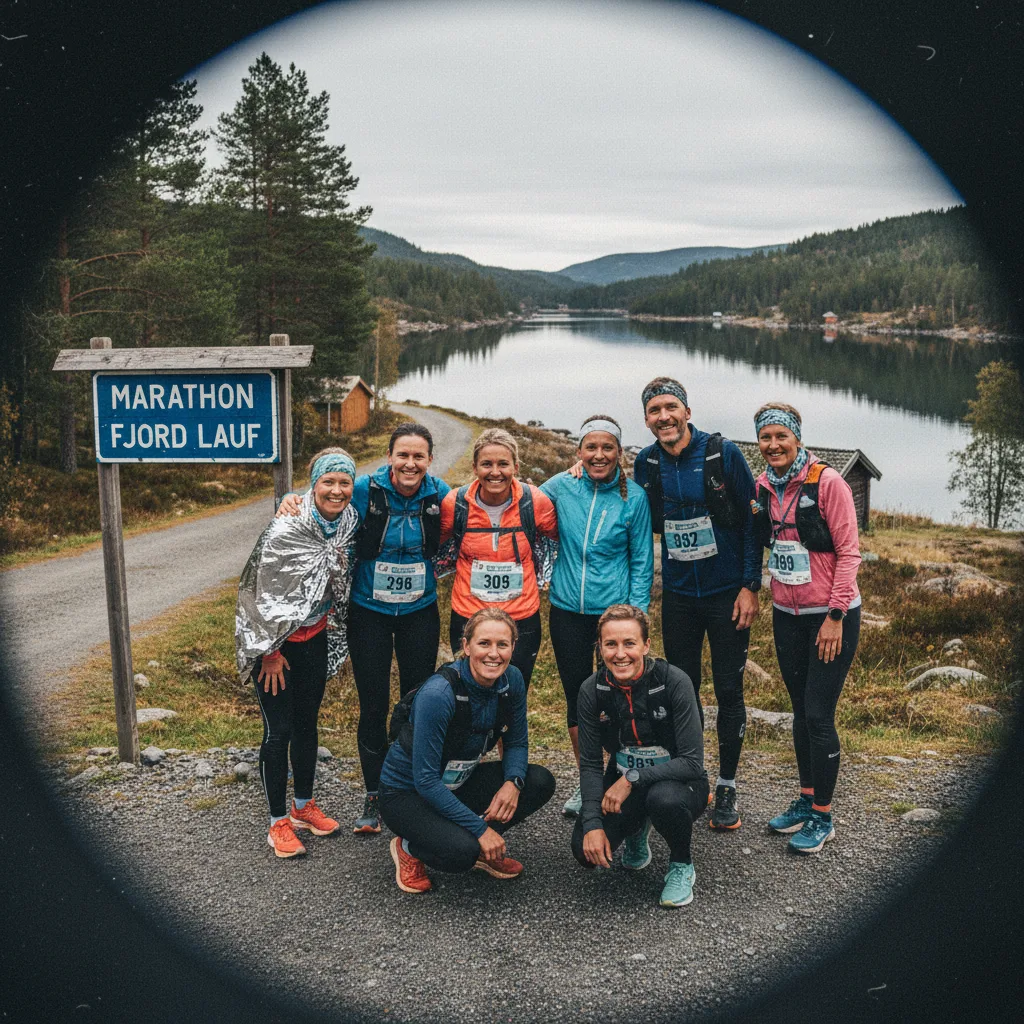 Marathonläufer auf einer Strecke entlang eines norwegischen Fjords