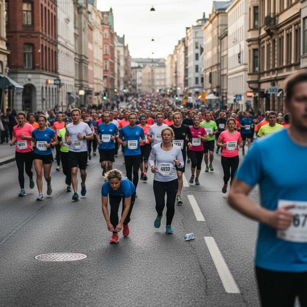 Tausende Läufer beim Göteborgsvarvet Halbmarathon auf einer breiten Straße in Göteborg