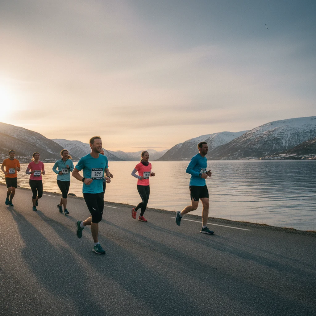 Läufer beim Mitternachtssonne-Marathon in Tromsø bei Tageslicht
