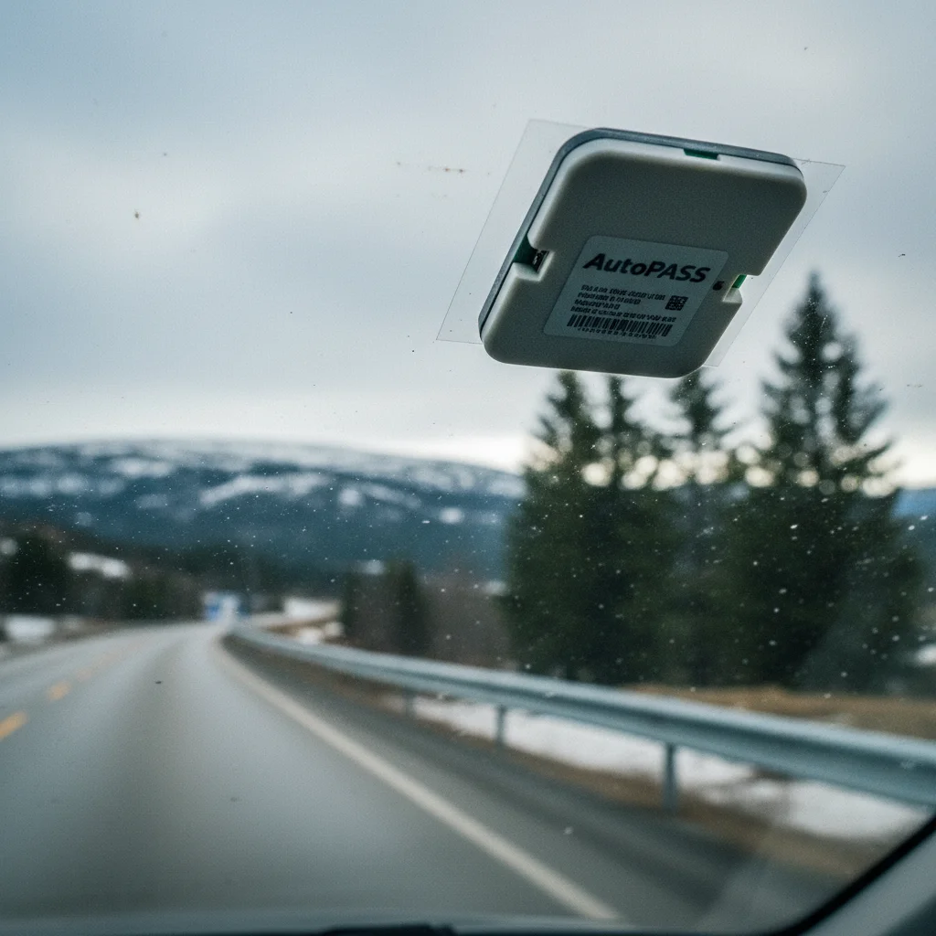 AutoPASS-Chip an einer Windschutzscheibe im Auto