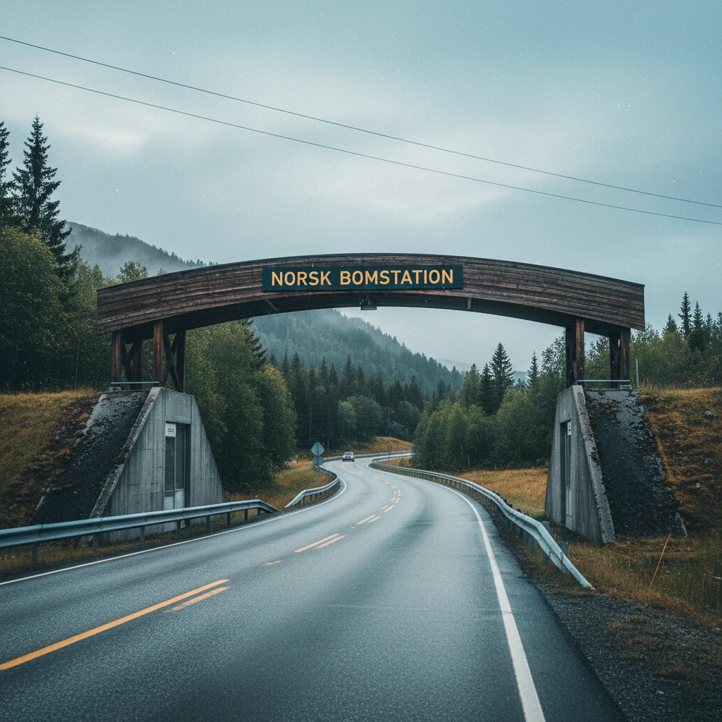 Norwegische Mautstation (Bomstasjon) über einer Landstraße