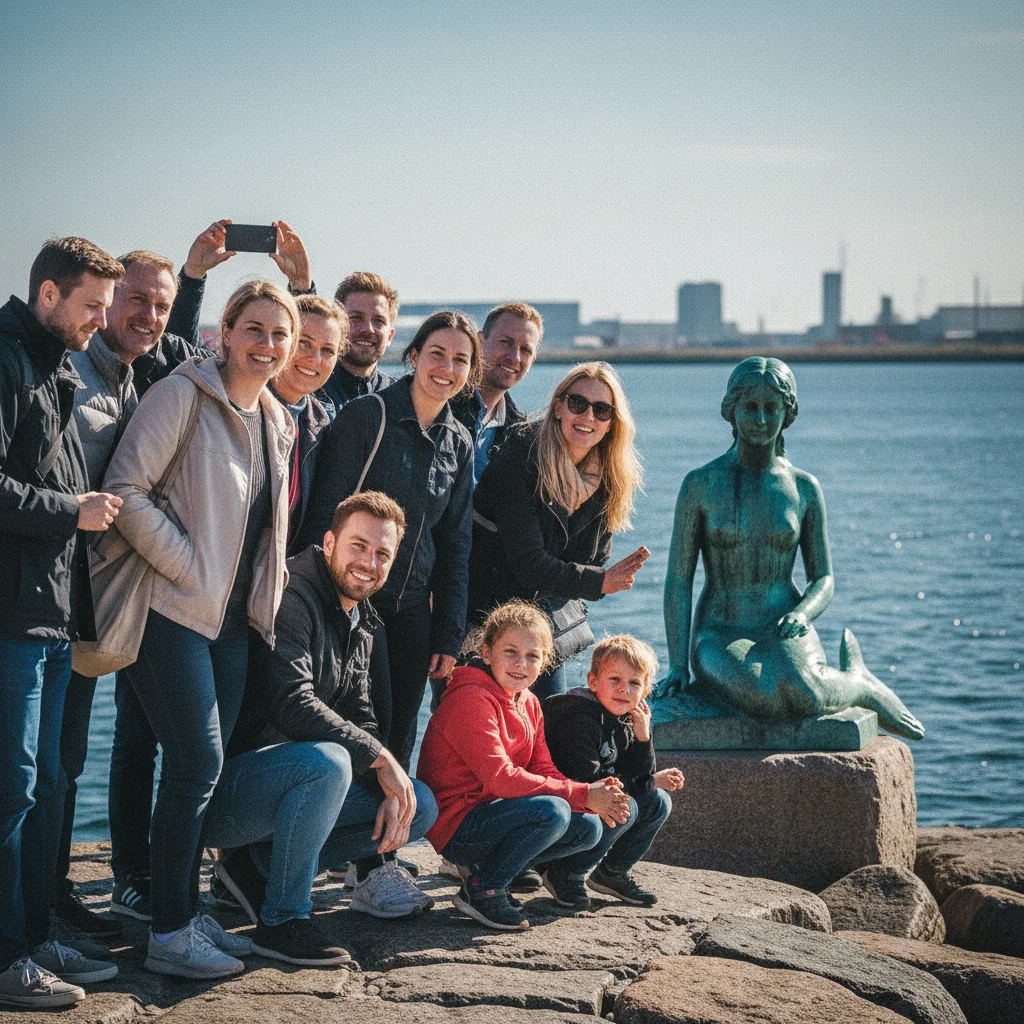 Besucher vor der Kleinen Meerjungfrau in Kopenhagen