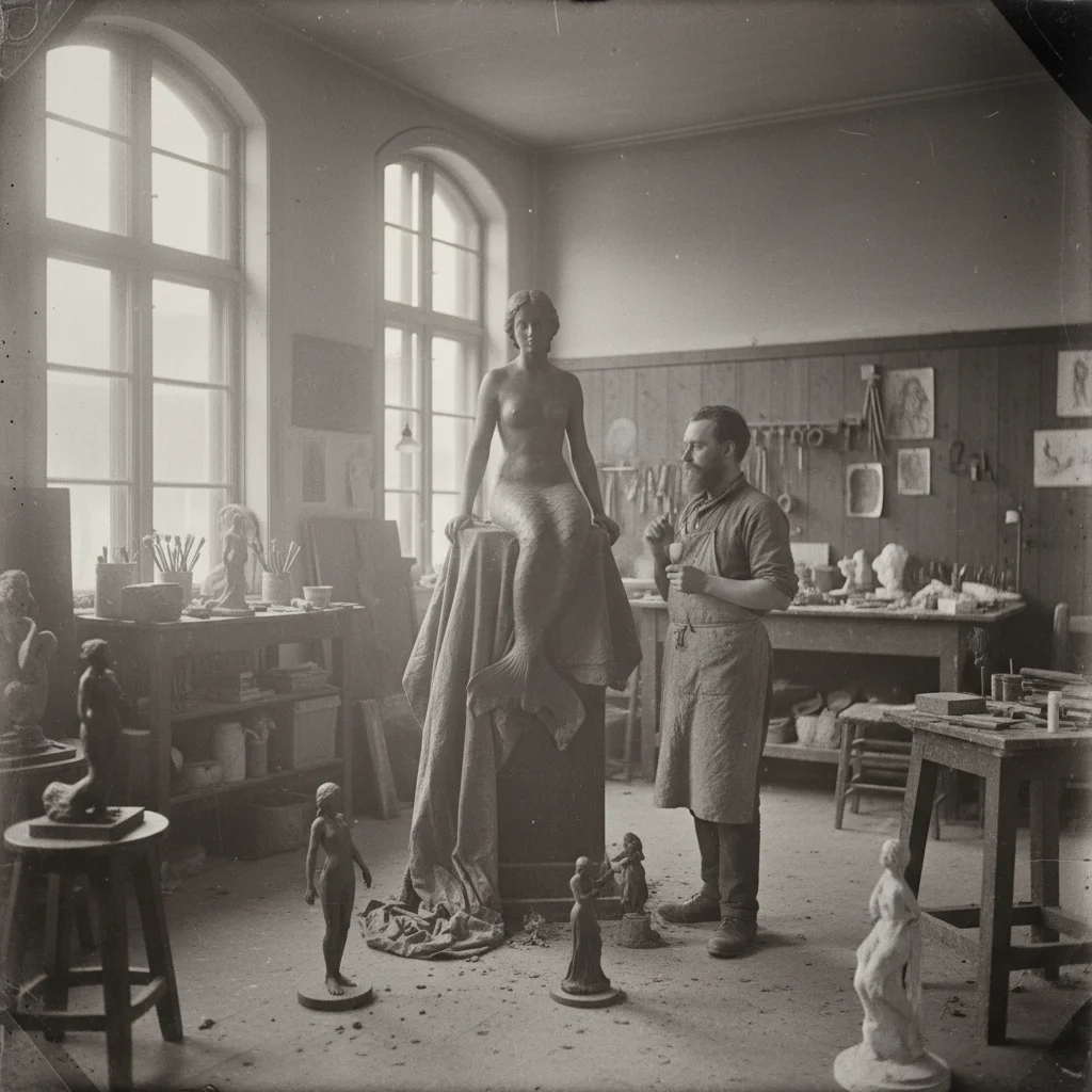 Historische Ansicht der Kleinen Meerjungfrau an der Kopenhagener Hafenpromenade