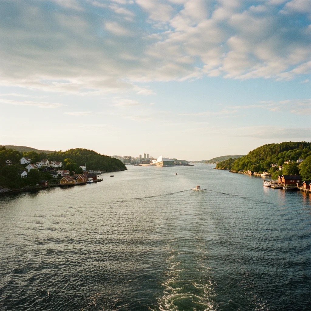 Blick vom Color Line Schiff auf den Oslofjord bei der Einfahrt nach Oslo