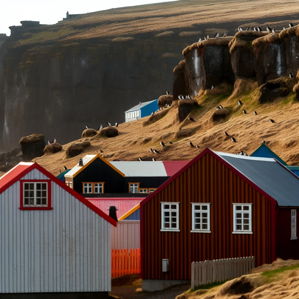 Grímsey Insel am Polarkreis mit der Mitternachtssonne am Horizont