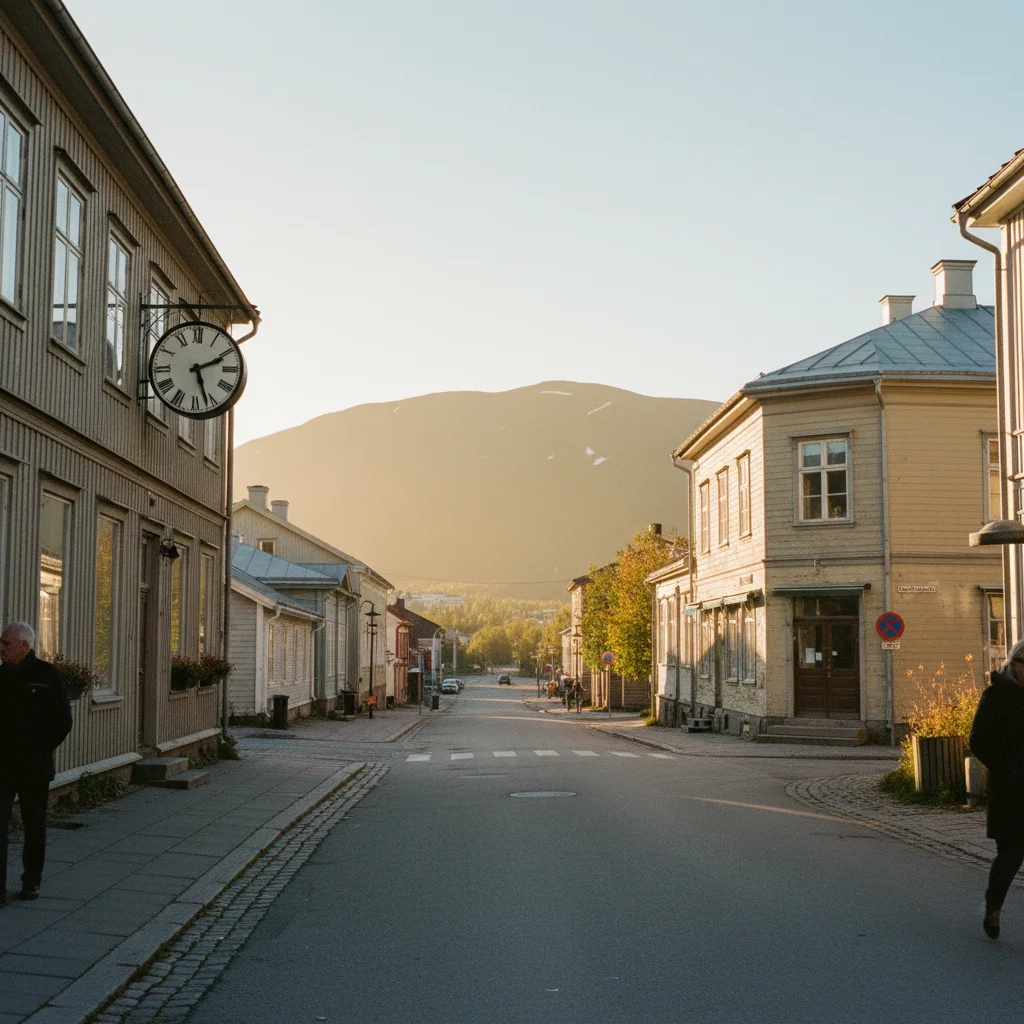 Kiruna im Licht der Mitternachtssonne mit Blick auf die umliegende Berglandschaft