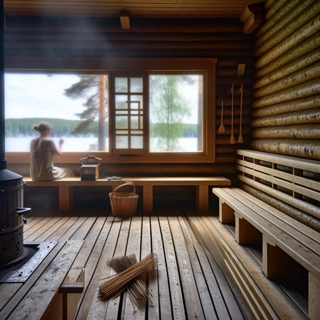 Finnische Sauna mit Birkenreisern an Juhannus