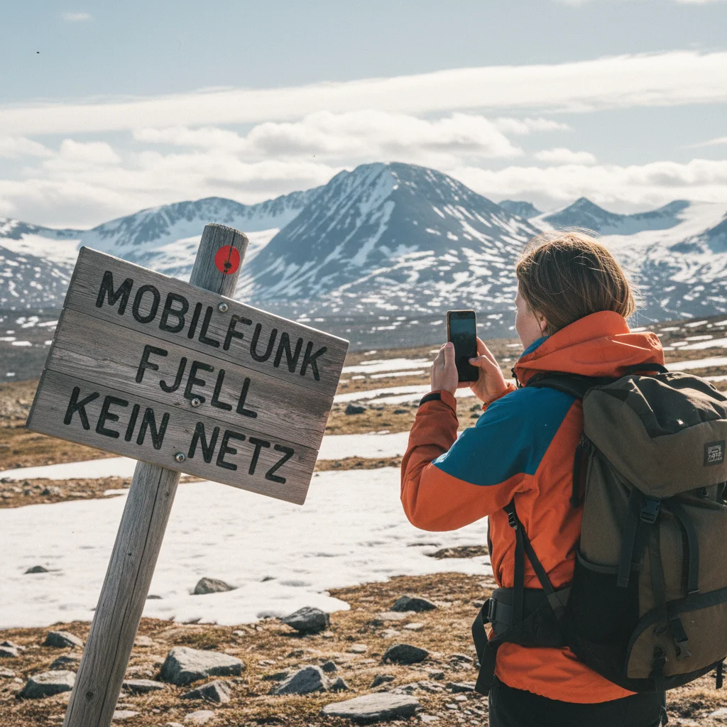 Wanderer im norwegischen Fjell ohne Mobilfunkempfang