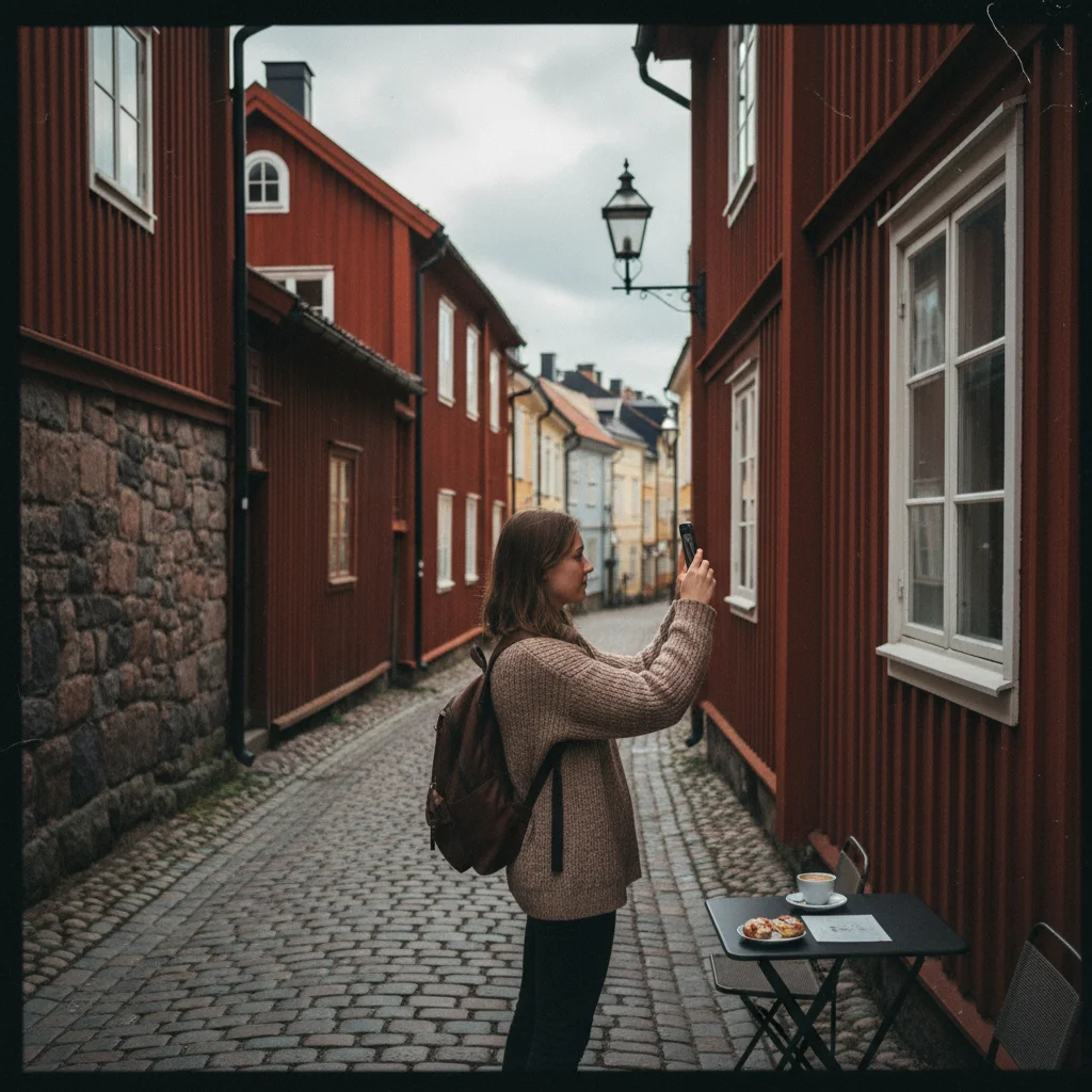 Smartphone mit Karten-App in norwegischer Landschaft
