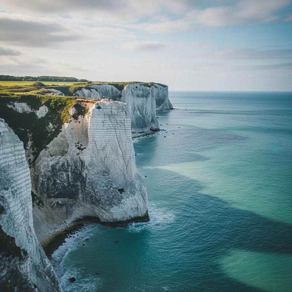 Die weißen Kreidefelsen von Møns Klint über der türkisblauen Ostsee