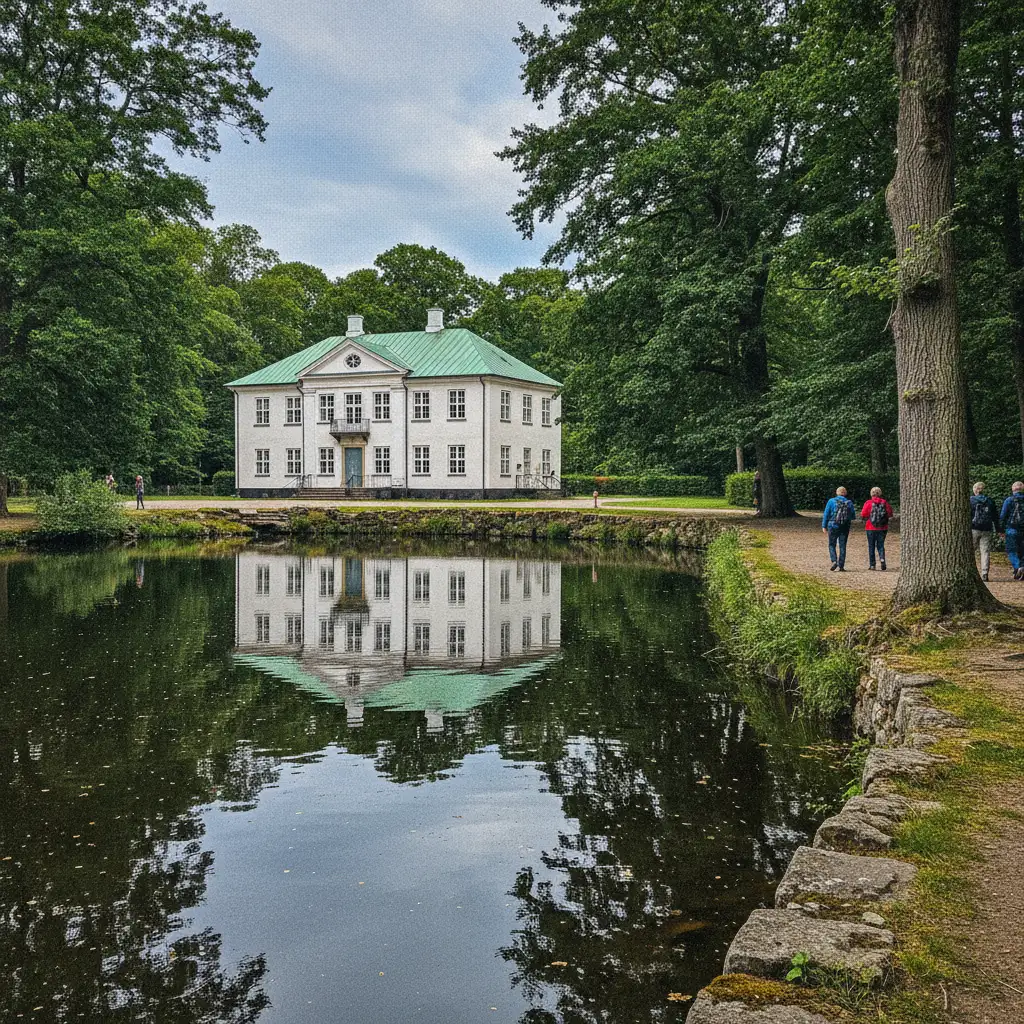 Schloss Liselund auf Møn mit Spiegelung im Teich