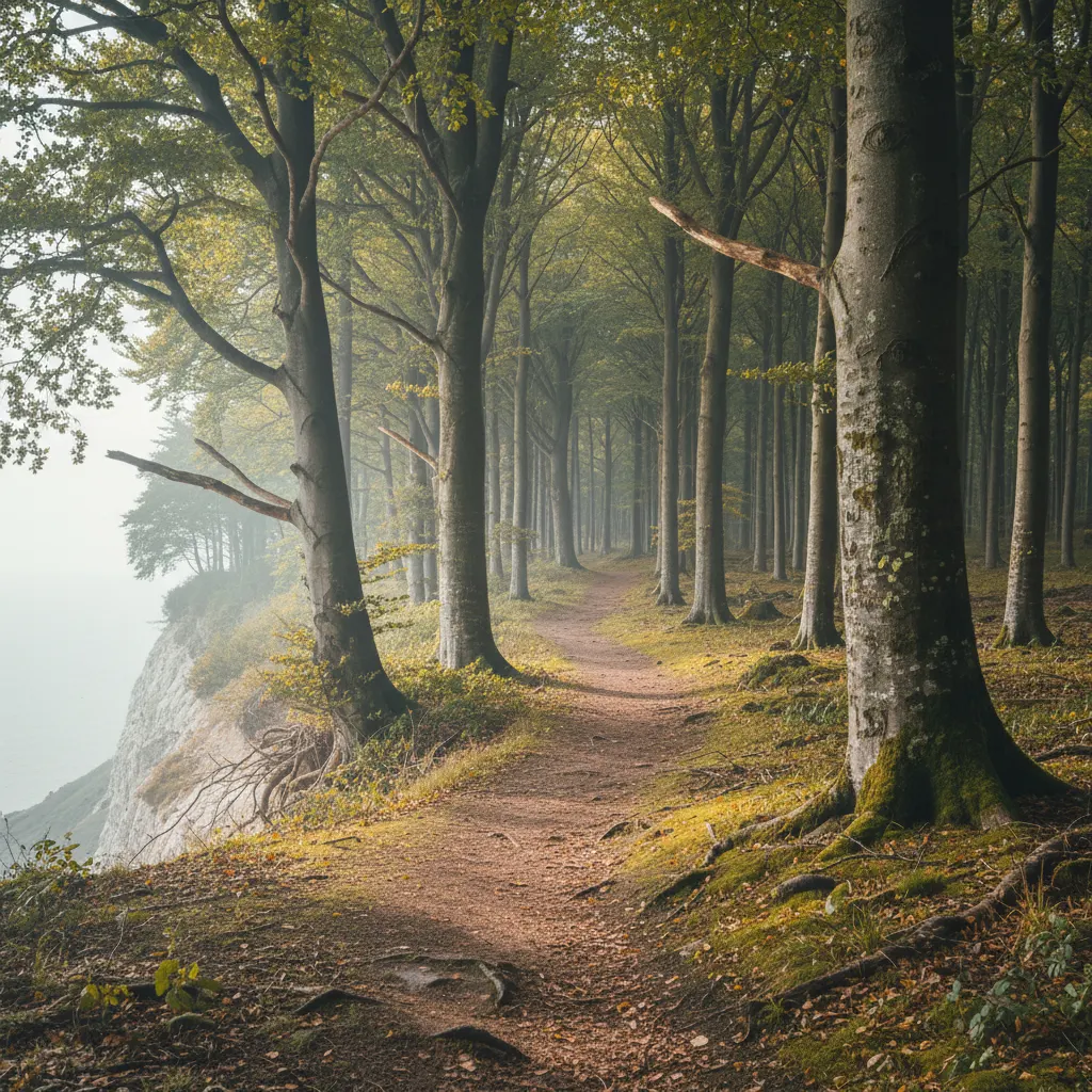 Wanderweg durch alten Buchenwald auf den Klippen von Møn