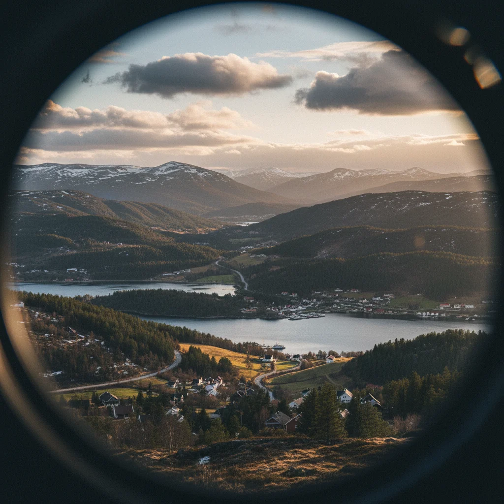 Panoramablick von Molde auf den Romsdalsfjord und die Berggipfel am Horizont
