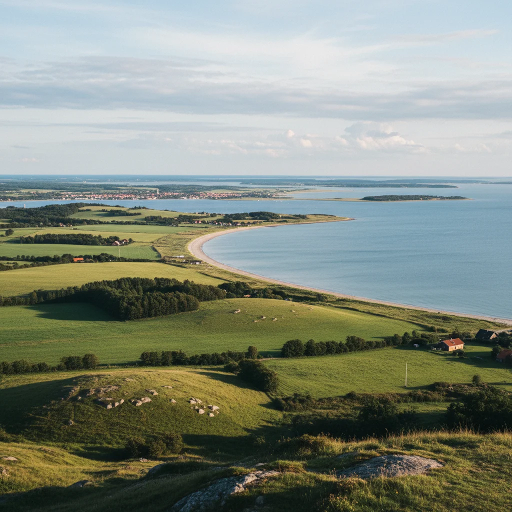 Panoramablick über die Insel Mors im Limfjord mit sanften Hügeln und Küste