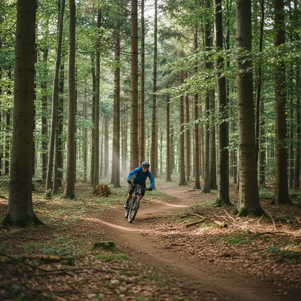 Mountainbiker auf einem Waldtrail bei Silkeborg in Mitteljütland