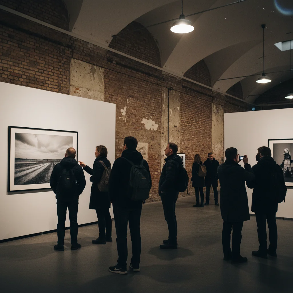 Das Fotografiska Museum in Stockholm mit Industriegebäude und Hafenblick bei Abendbeleuchtung