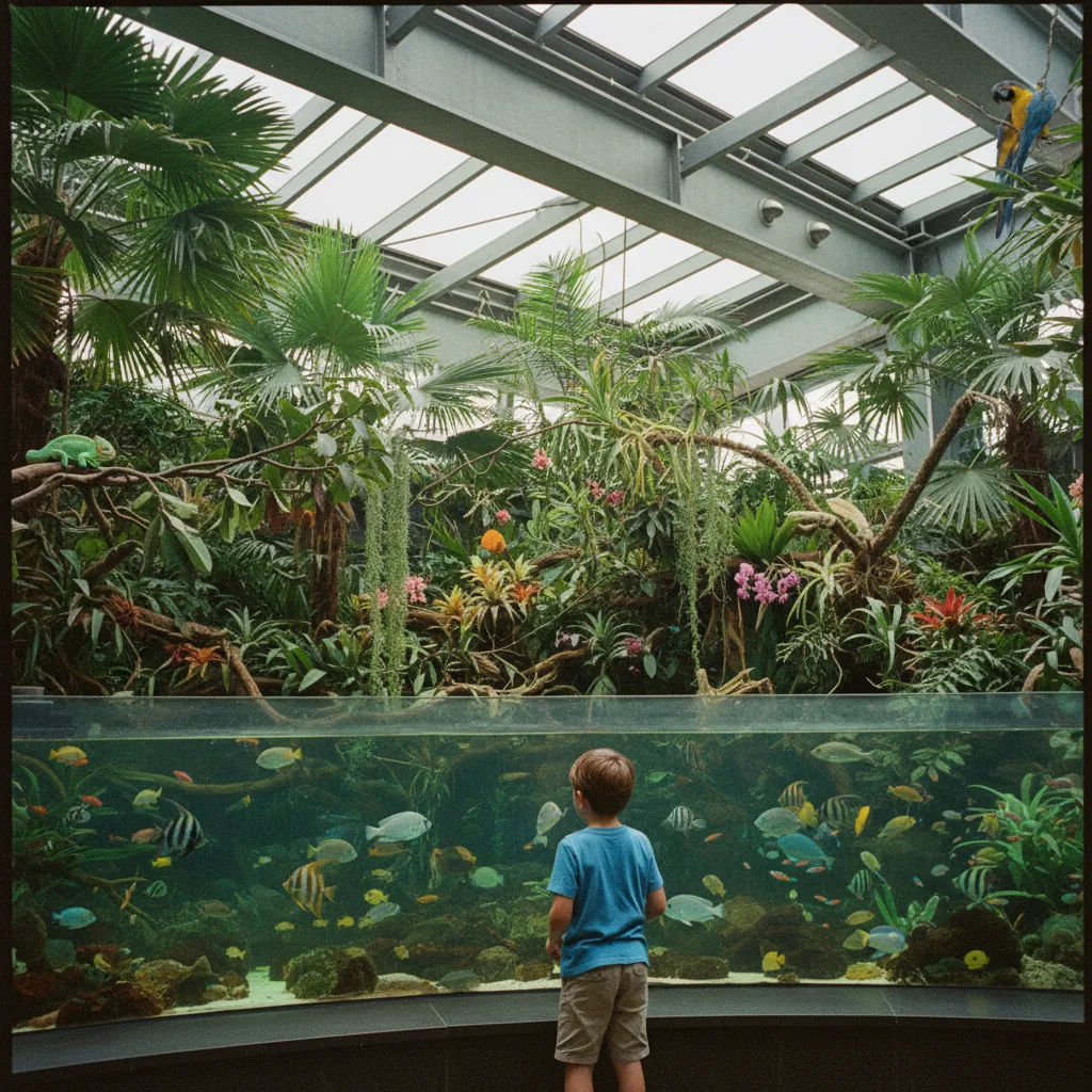 Innenansicht des Universeum Göteborg mit tropischem Regenwald und Glasdach
