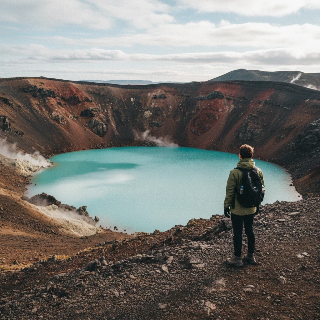 Der türkise Víti-Kratersee am Krafla-Vulkan bei Mývatn