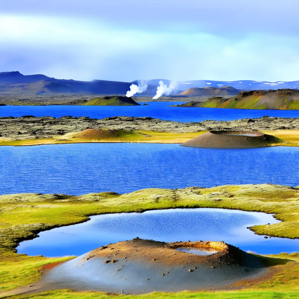Mývatn-See mit Pseudokratern und Vulkanlandschaft in Nordisland