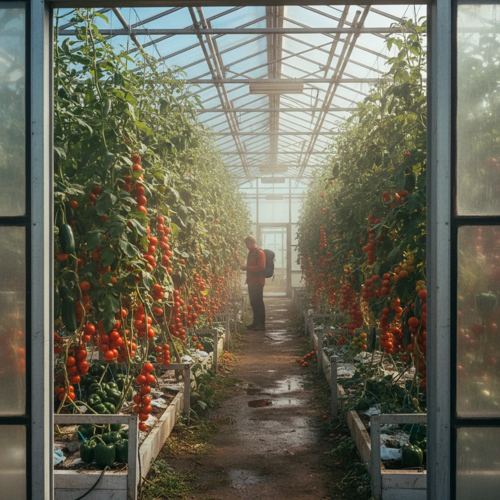 Geothermisches Gewächshaus auf Island mit Tomaten und Gemüse