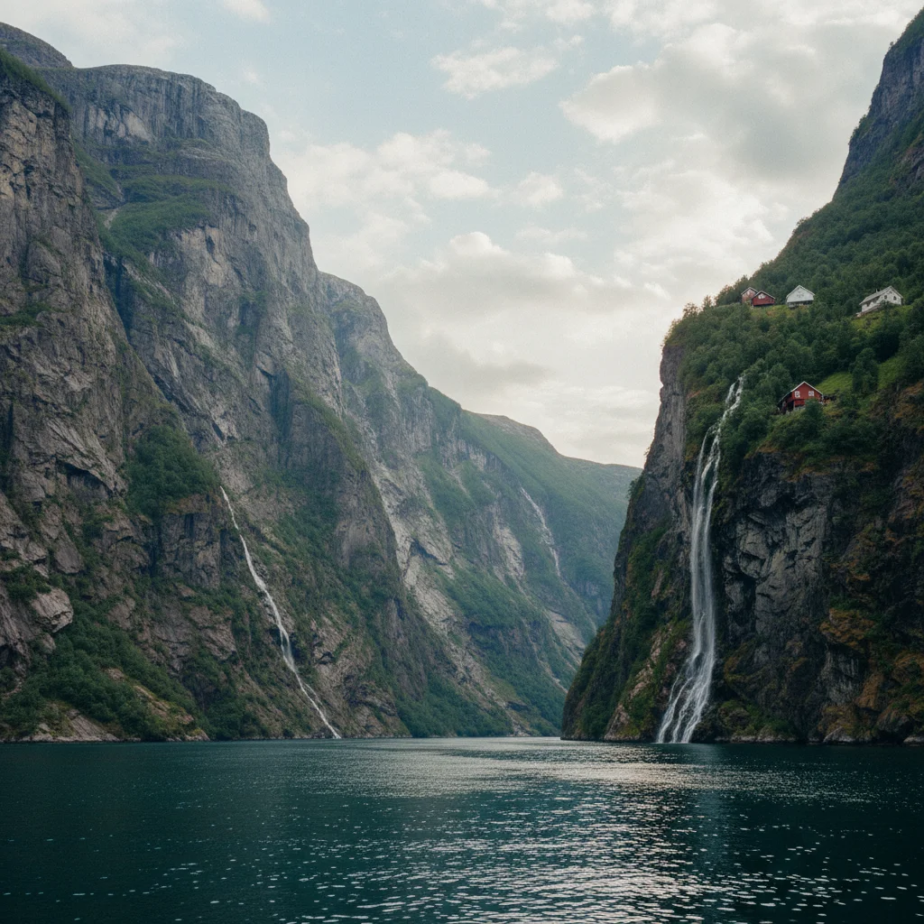 Die enge Passage des Nærøyfjords mit steilen Felswänden