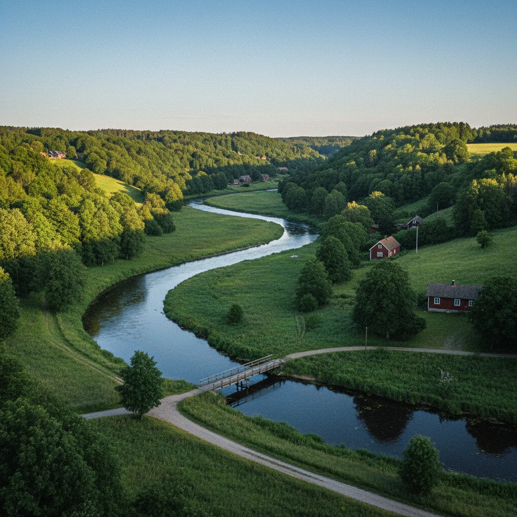 Die Suså schlängelt sich durch das grüne Flusstal bei Næstved